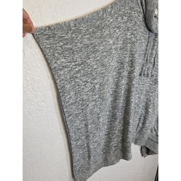 Coldwater Creek Poncho Pullover Top L/XL Heather Grey Drawstring Neck Pockets - Picture 3 of 4